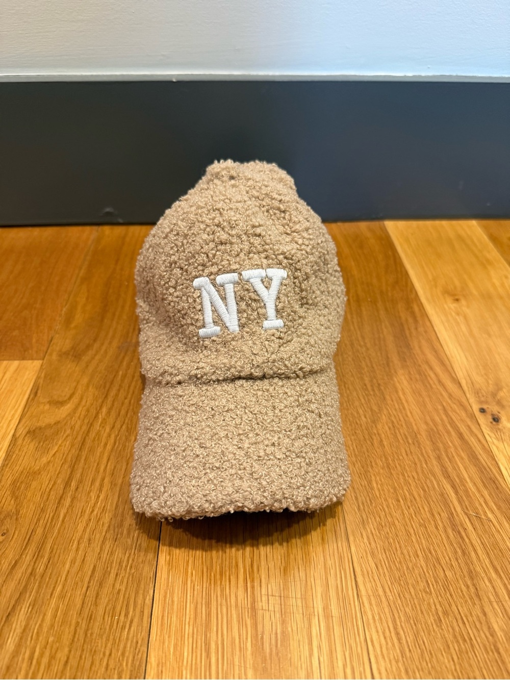 Beige Teddy Sherpa NY Baseball Cap One Size